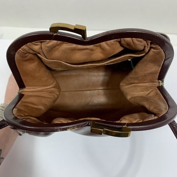 Bags By Merit 50s 60s Brown Brown Leather Frame Handbag Vtg Purse Hand Bag - Picture 10 of 13